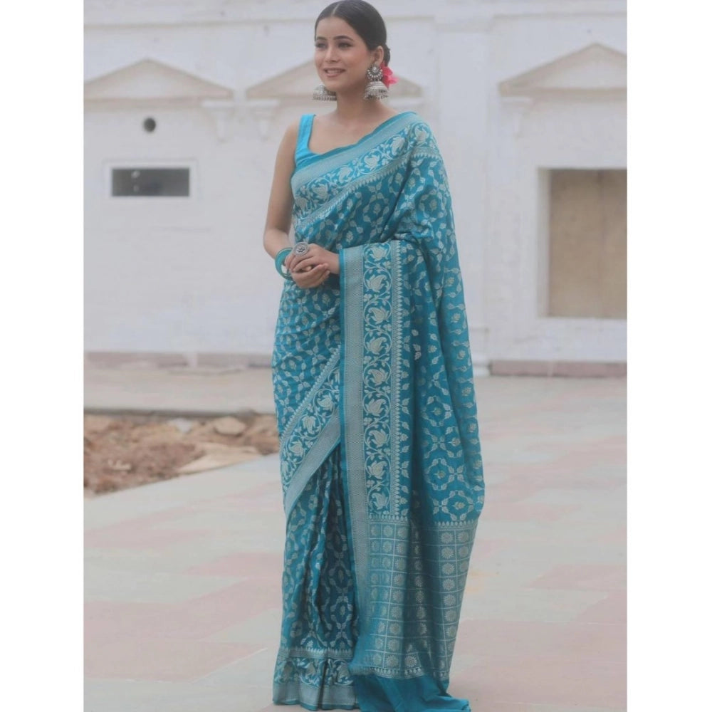 Vaystra Silk Printed Saree With Unstitched Blouse 5.5Mtr – Sky Blue