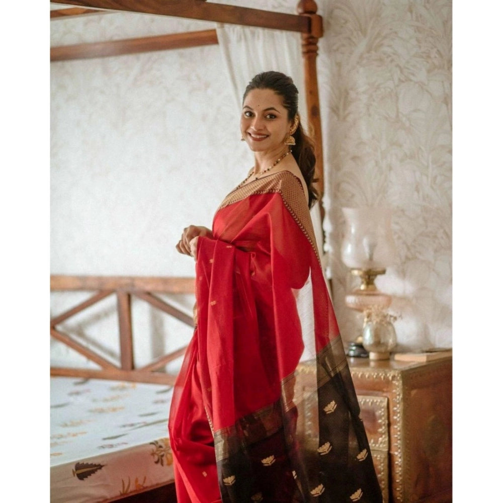 Vaystra Cotton Printed Saree With Unstitched Blouse 5.5Mtr – Red