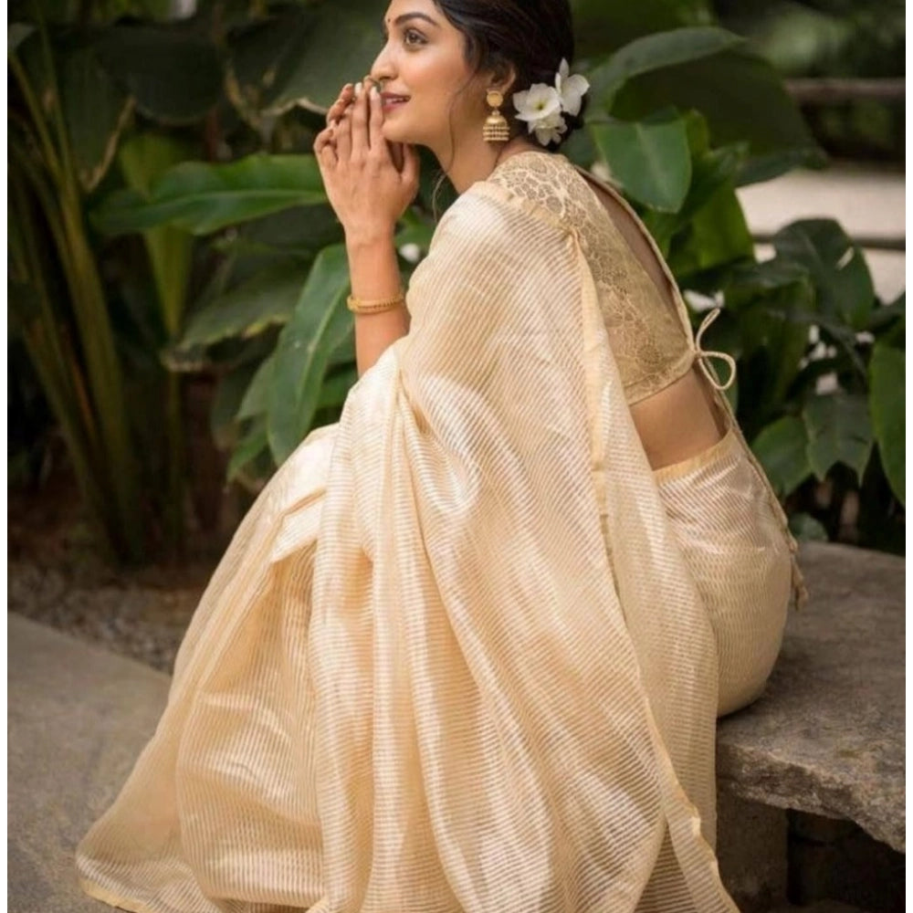 Vaystra Silk Printed Saree With Unstitched Blouse 5.5Mtr – Off White