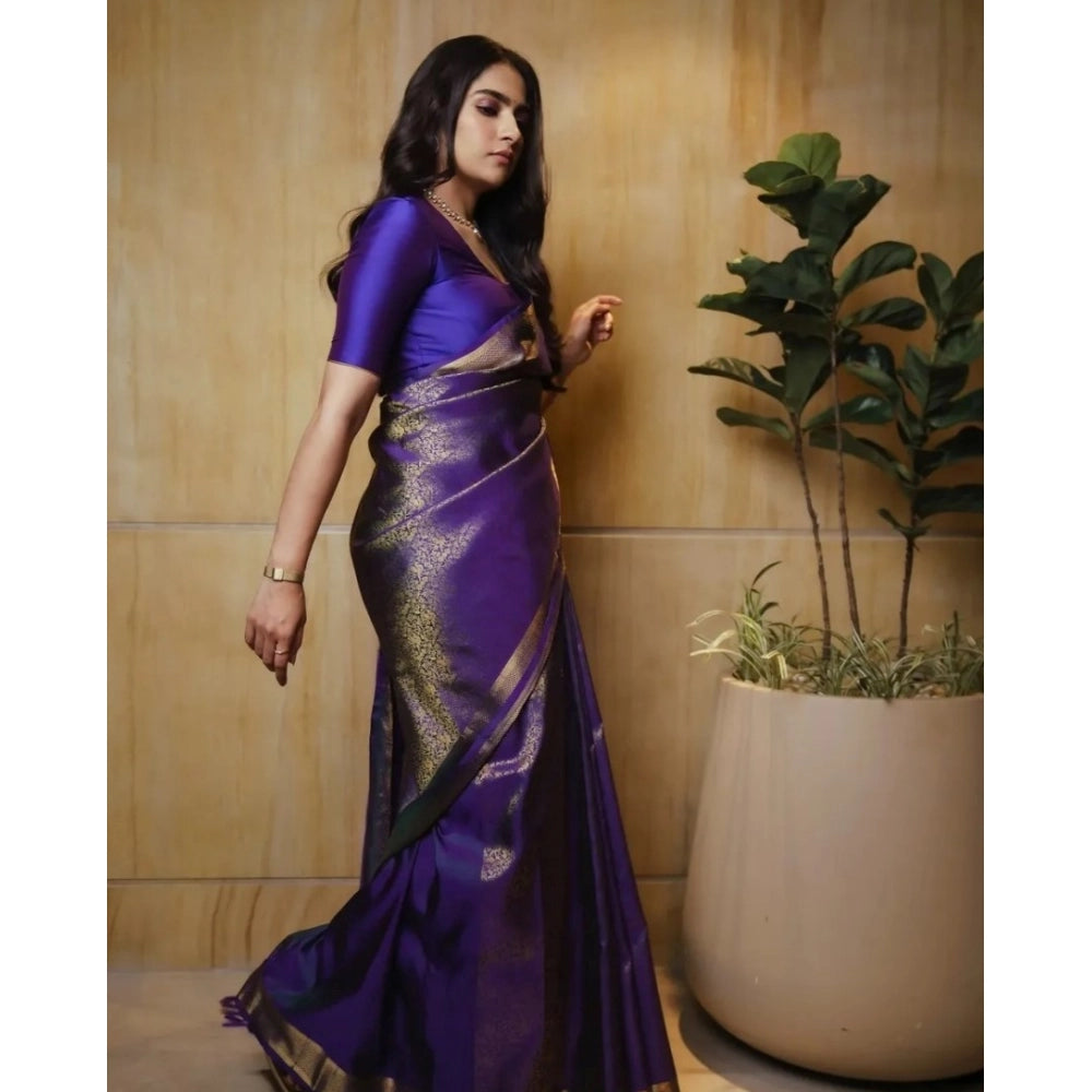 Vaystra Silk Printed Saree With Unstitched Blouse 5.5Mtr – Purple