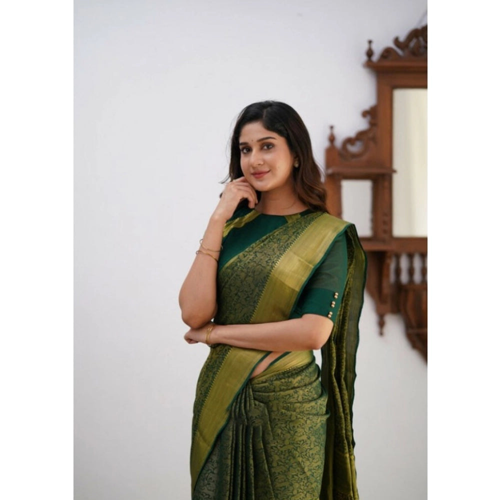 Vaystra Silk Printed Saree With Unstitched Blouse 5.5Mtr – Green
