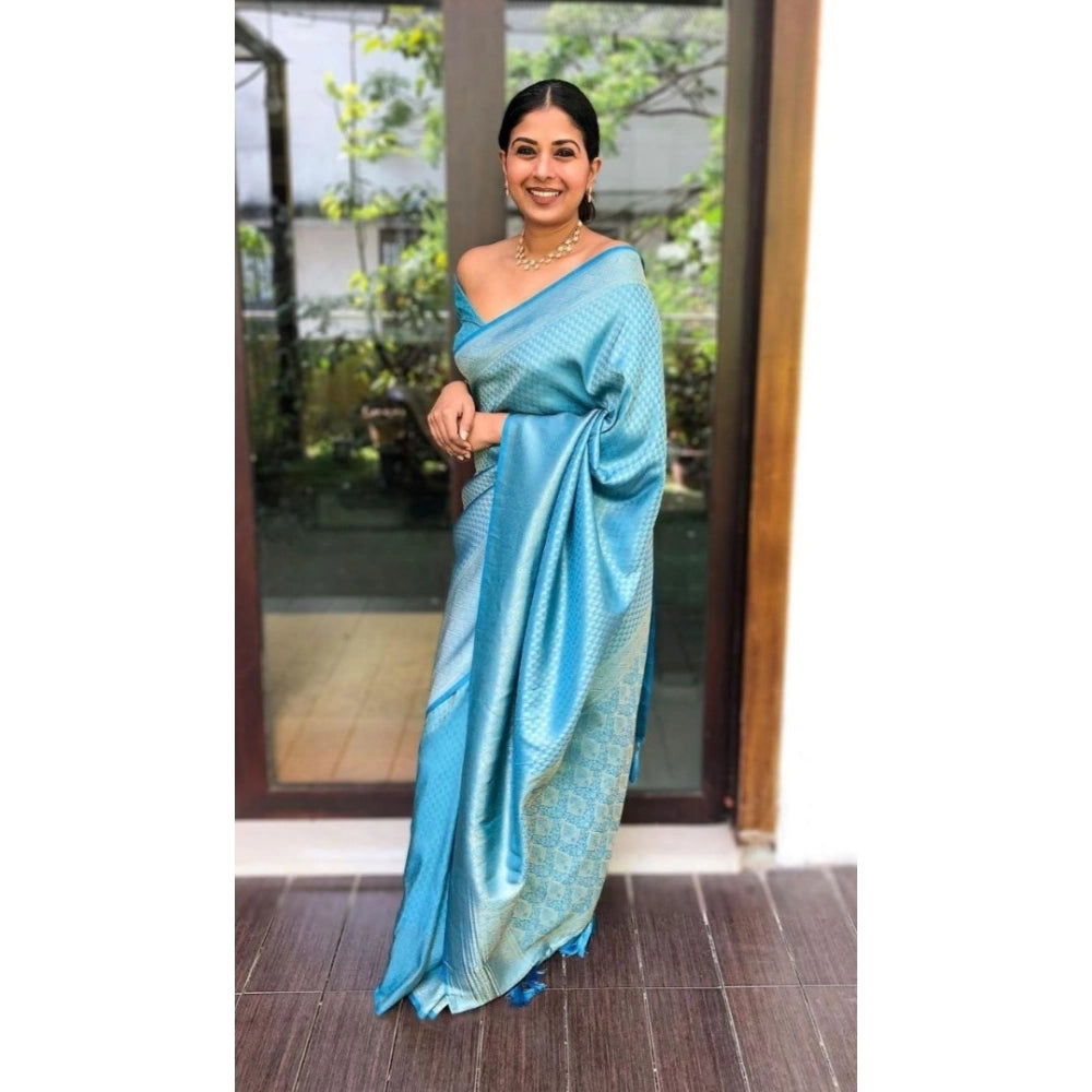 Vaystra Silk Printed Saree With Unstitched Blouse 5.5Mtr – Sky Blue