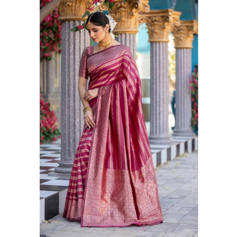 Vaystra Silk Printed Saree With Unstitched Blouse 5.5Mtr – Pink
