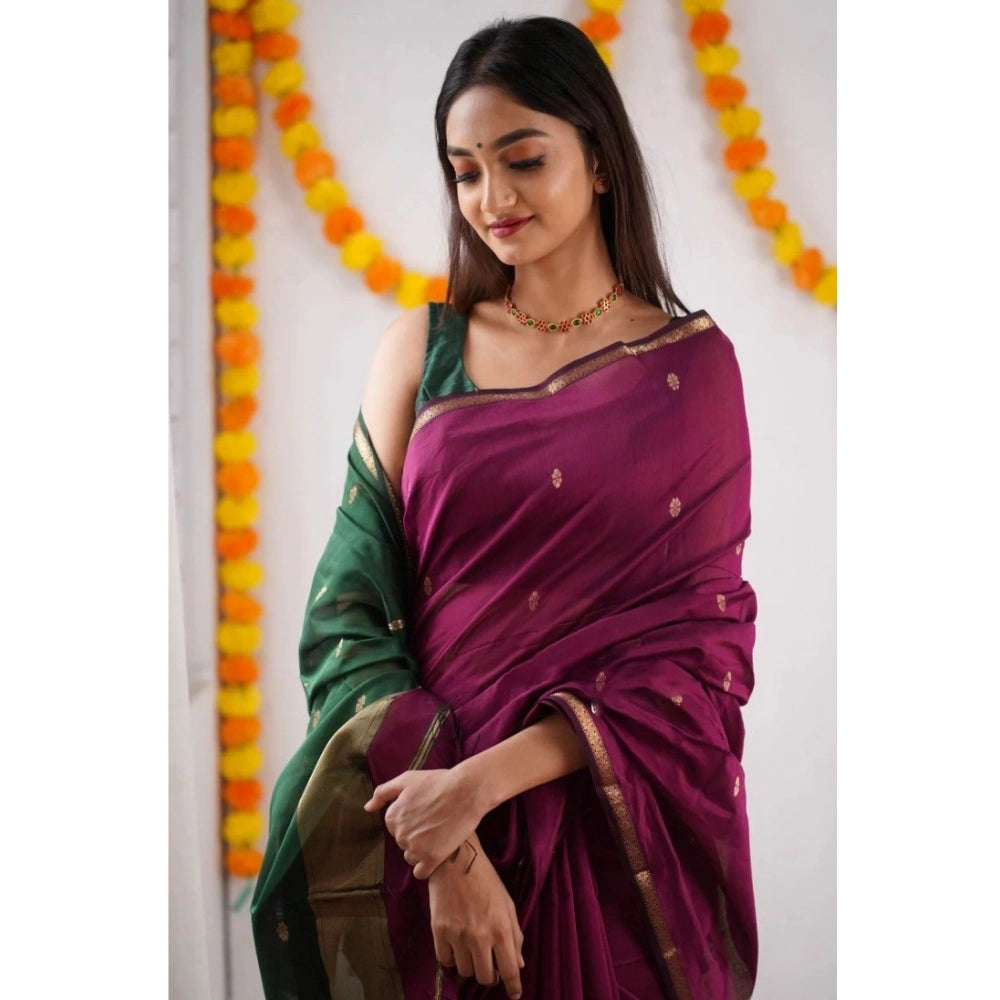 Vaystra Cotton Printed Saree With Unstitched Blouse 5.5Mtr – Wine