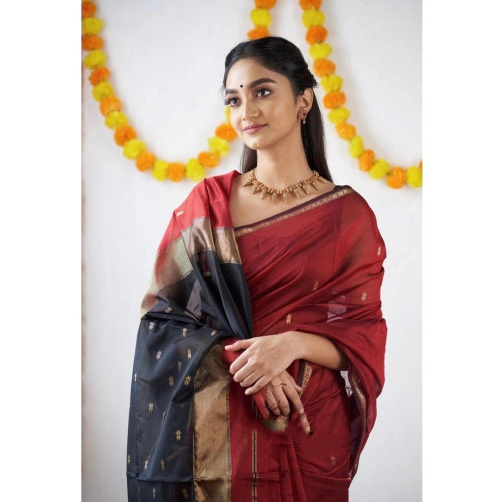 Vaystra Cotton Printed Saree With Unstitched Blouse 5.5Mtr – Red