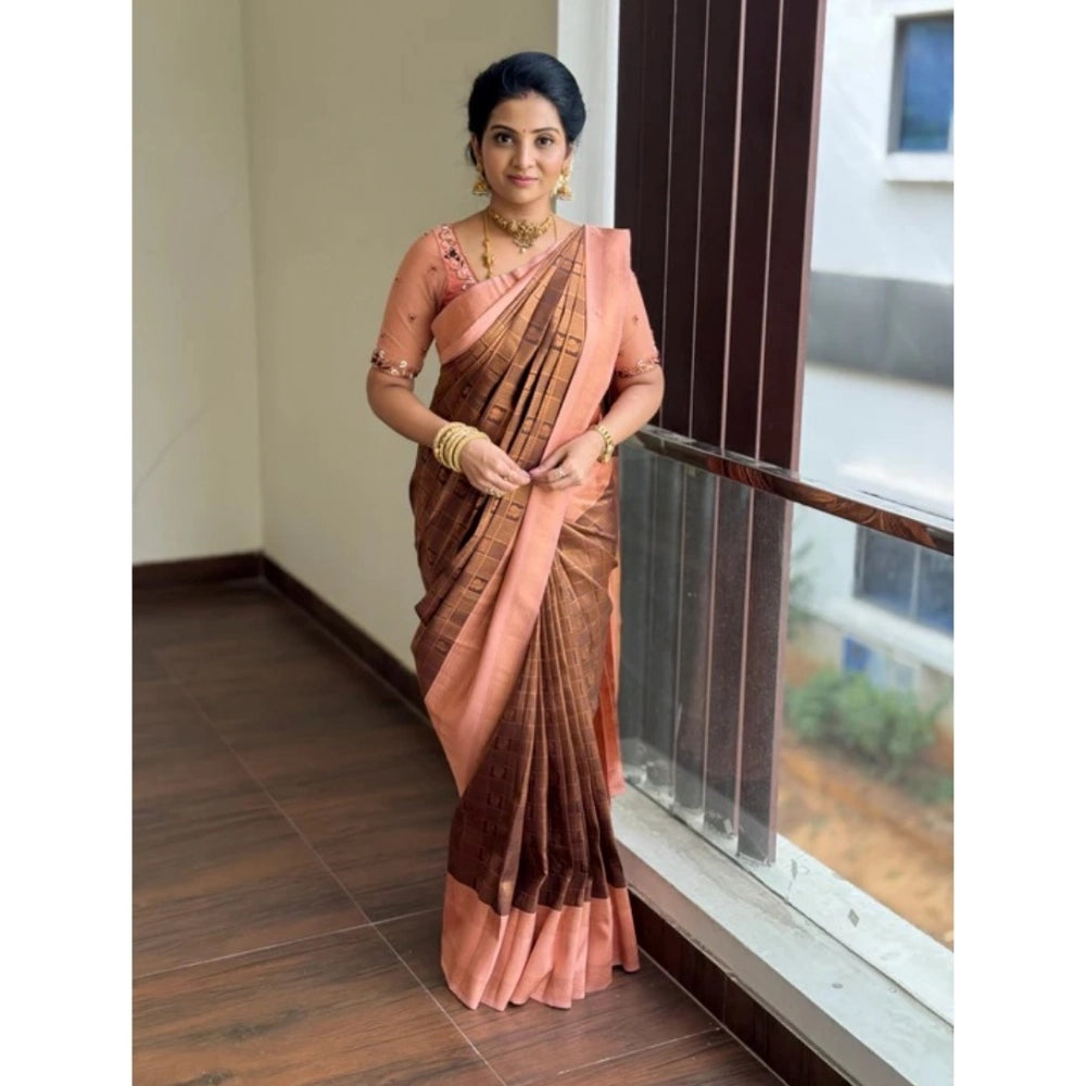 Vaystra Silk Printed Saree With Unstitched Blouse 5.5Mtr – Brown