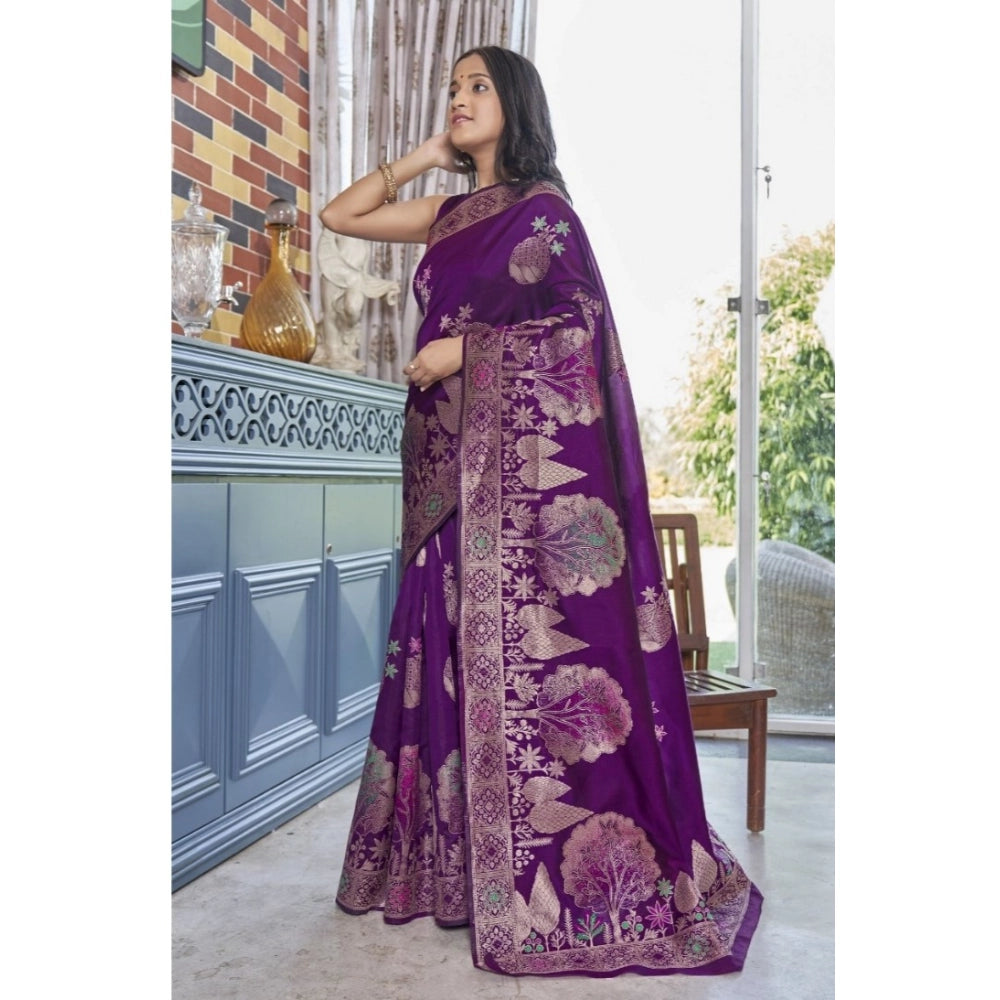 Vaystra Silk Printed Saree With Unstitched Blouse 5.5Mtr – Purple