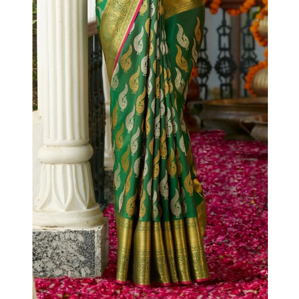 Vaystra Silk Printed Saree With Unstitched Blouse 5.5Mtr – Green