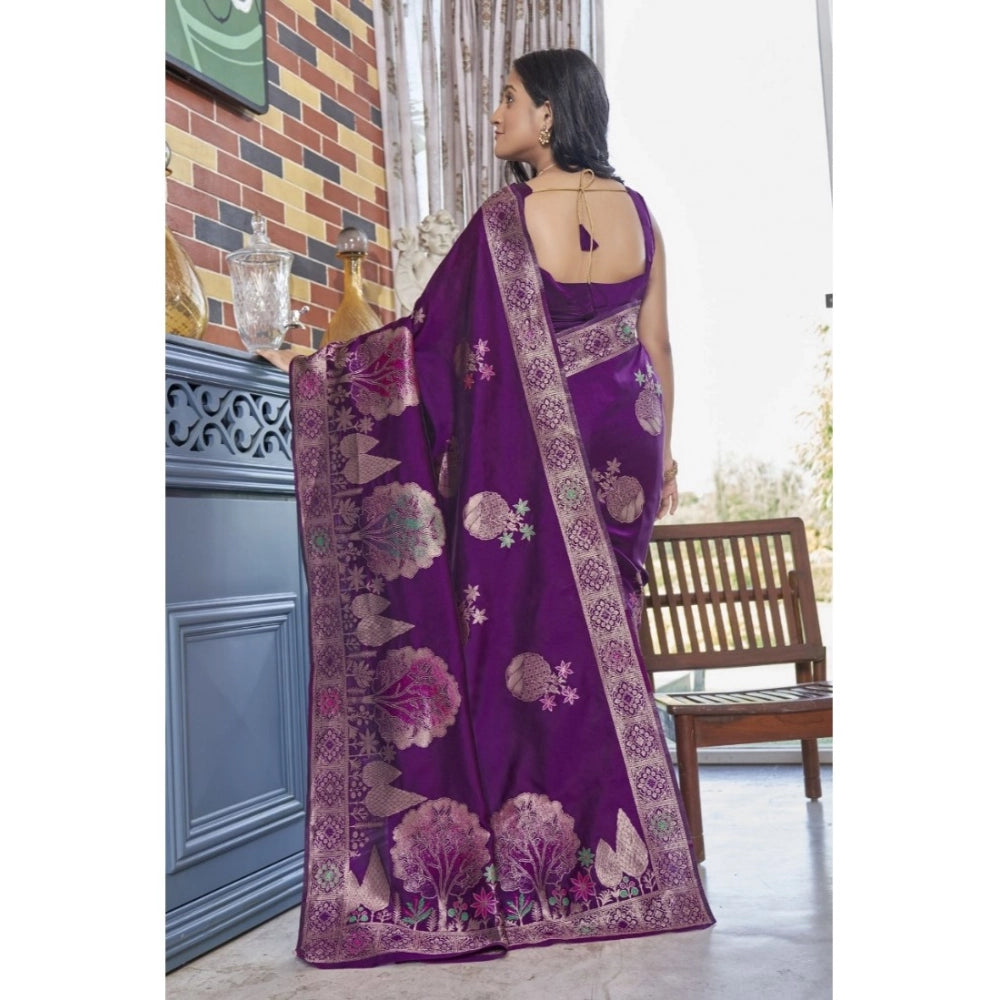 Vaystra Silk Printed Saree With Unstitched Blouse 5.5Mtr – Purple