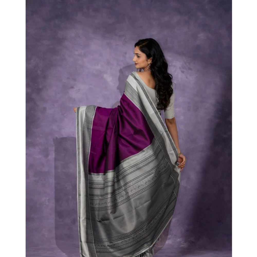 Vaystra Silk Printed Saree With Unstitched Blouse 5.5Mtr – Purple