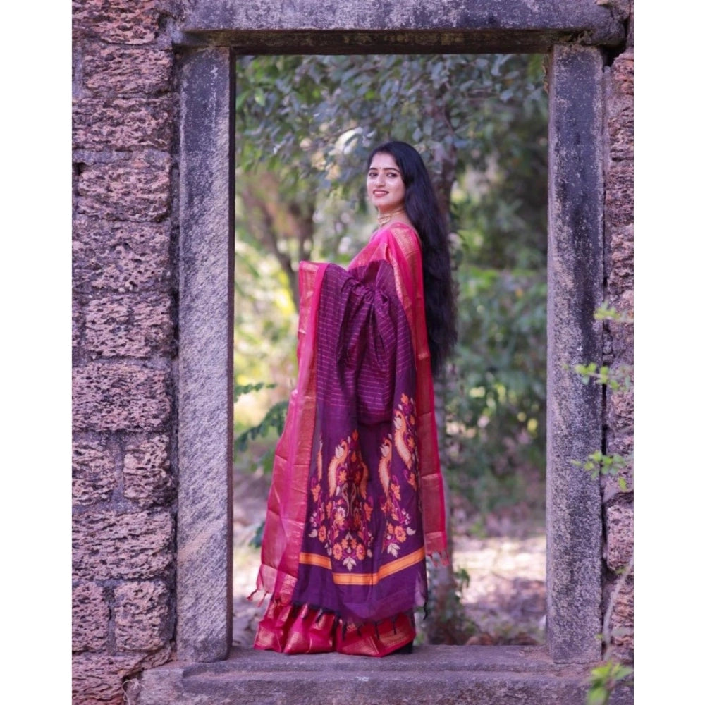 Vaystra Silk Printed Saree With Unstitched Blouse 5.5Mtr – Purple