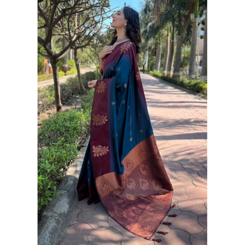 Vaystra Silk Printed Saree With Unstitched Blouse 5.5Mtr – Blue