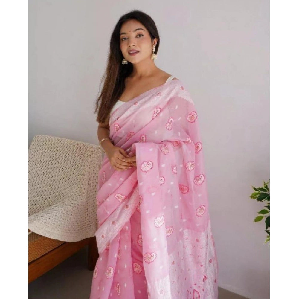 Vaystra Cotton Printed Saree With Unstitched Blouse 5.5Mtr – Pink