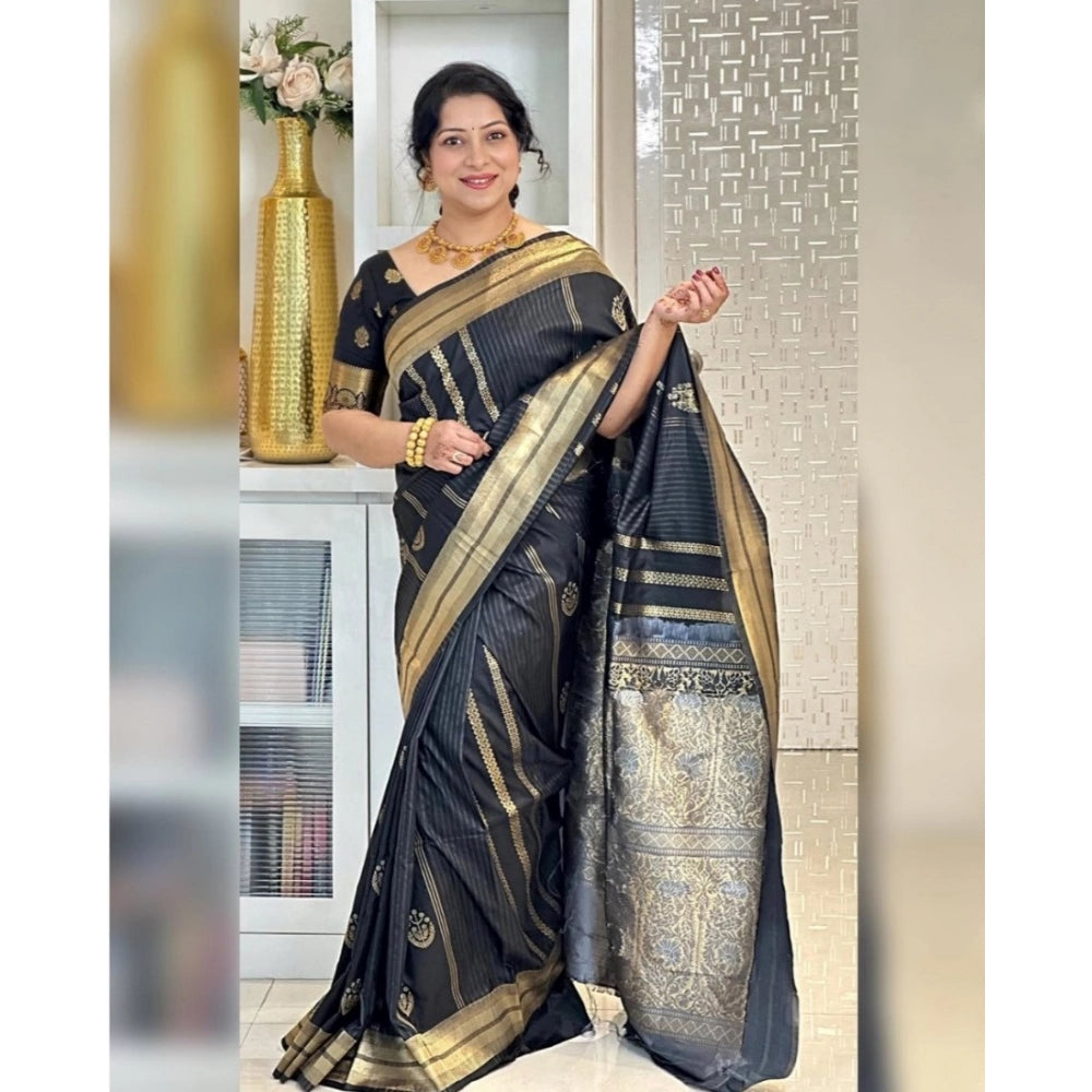 Vaystra Silk Printed Saree With Unstitched Blouse 5.5Mtr – Black