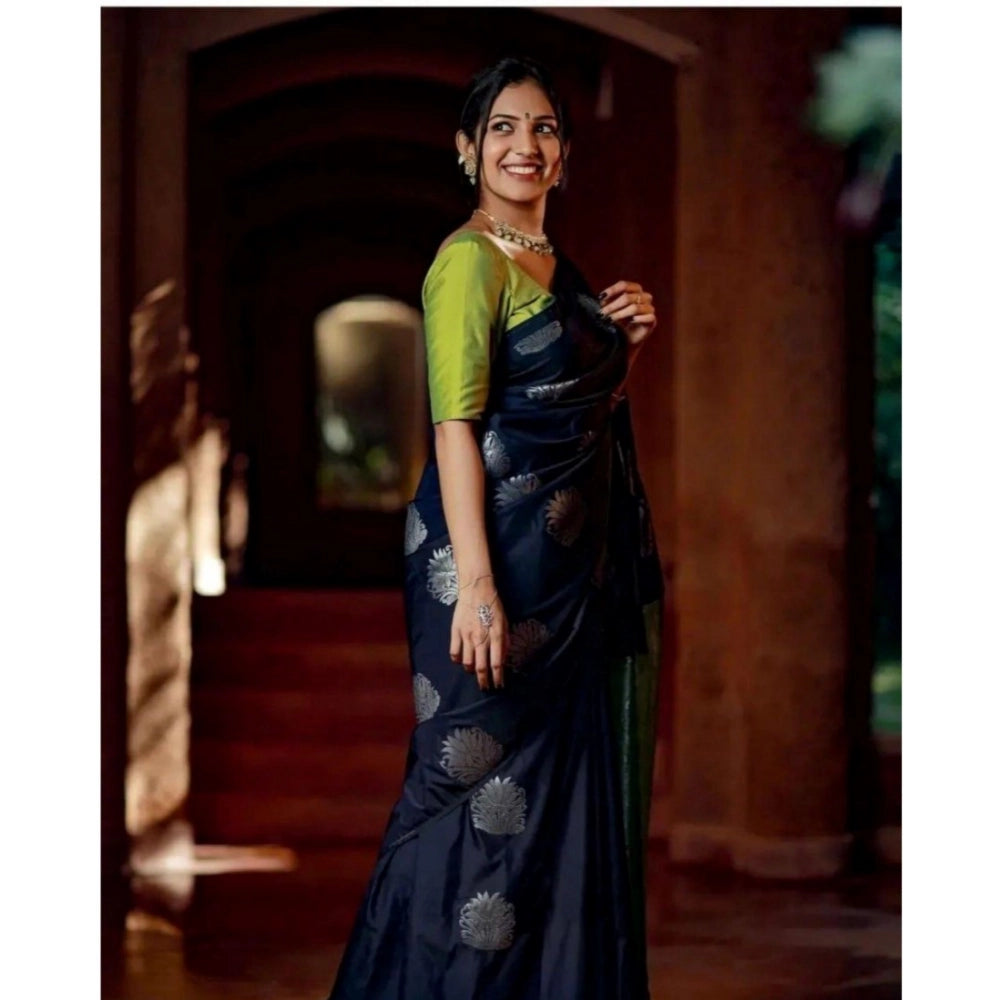 Vaystra Silk Printed Saree With Unstitched Blouse 5.5Mtr – Navy Blue