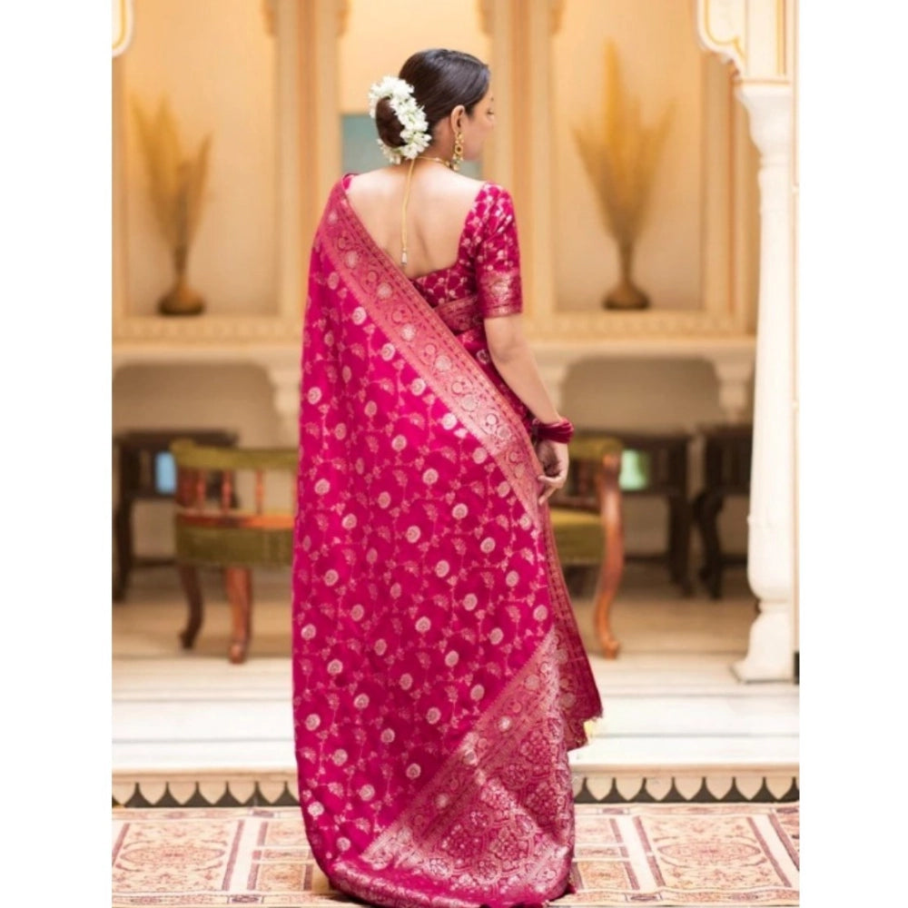Vaystra Silk Printed Saree With Unstitched Blouse 5.5Mtr – Rani Pink
