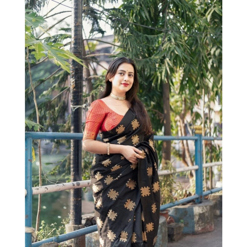 Vaystra Silk Printed Saree With Unstitched Blouse 5.5Mtr – Black-Orange