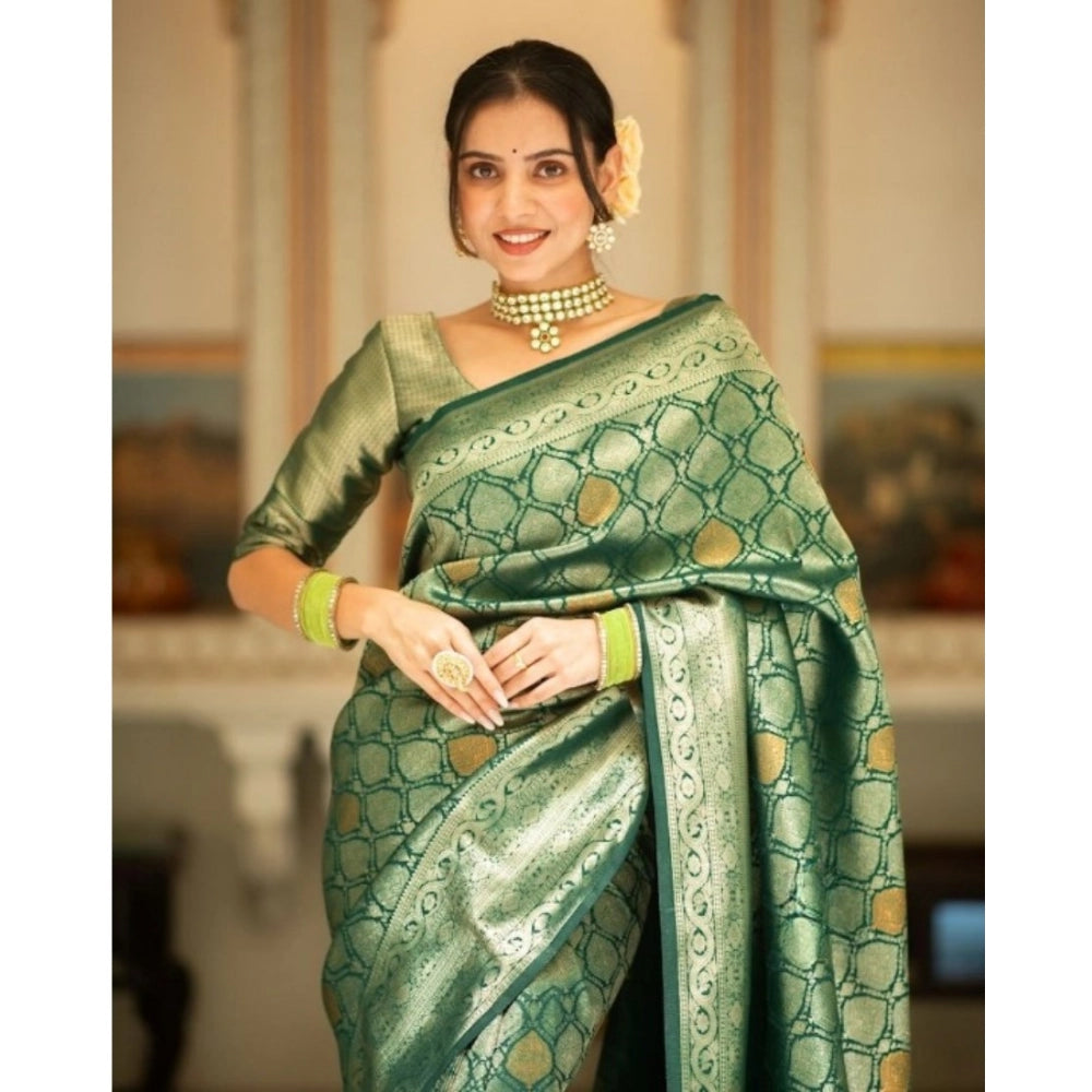 Vaystra Silk Printed Saree With Unstitched Blouse 5.5Mtr – Green