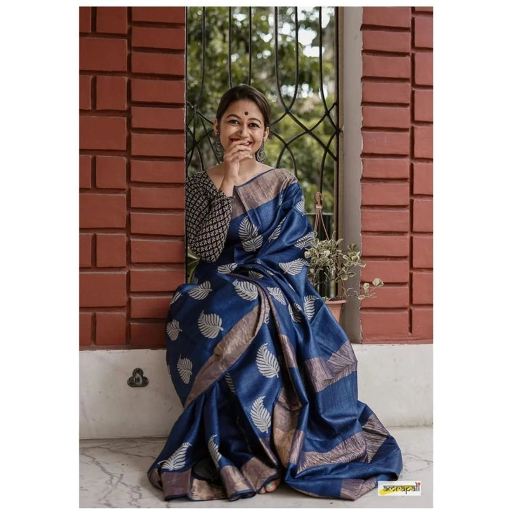 Vaystra Silk Printed Saree With Unstitched Blouse 5.5Mtr – Navy Blue