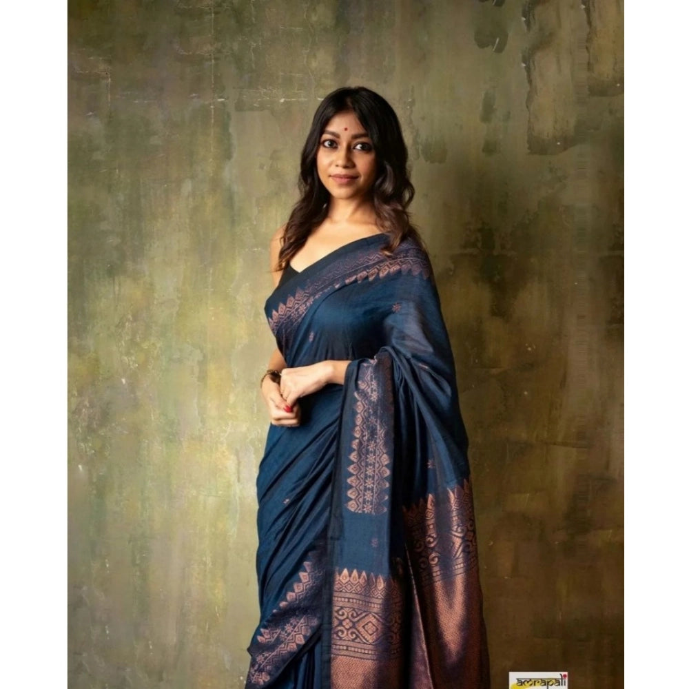 Vaystra Silk Printed Saree With Unstitched Blouse 5.5Mtr – Navy Blue