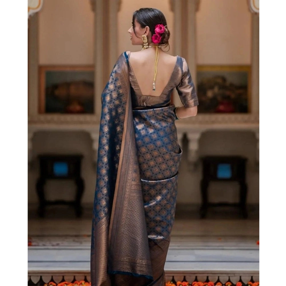 Vaystra Silk Printed Saree With Unstitched Blouse 5.5Mtr – Blue