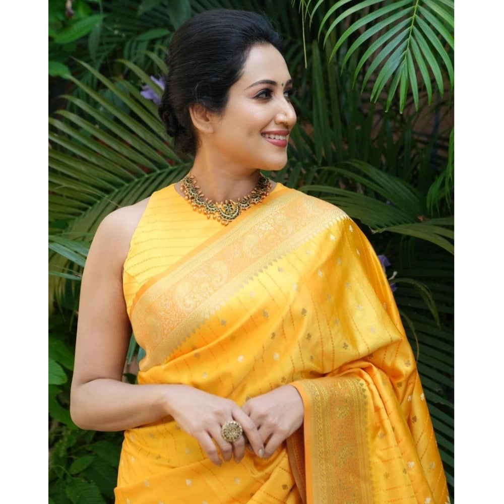 Vaystra Silk Printed Saree With Unstitched Blouse 5.5Mtr – Yellow