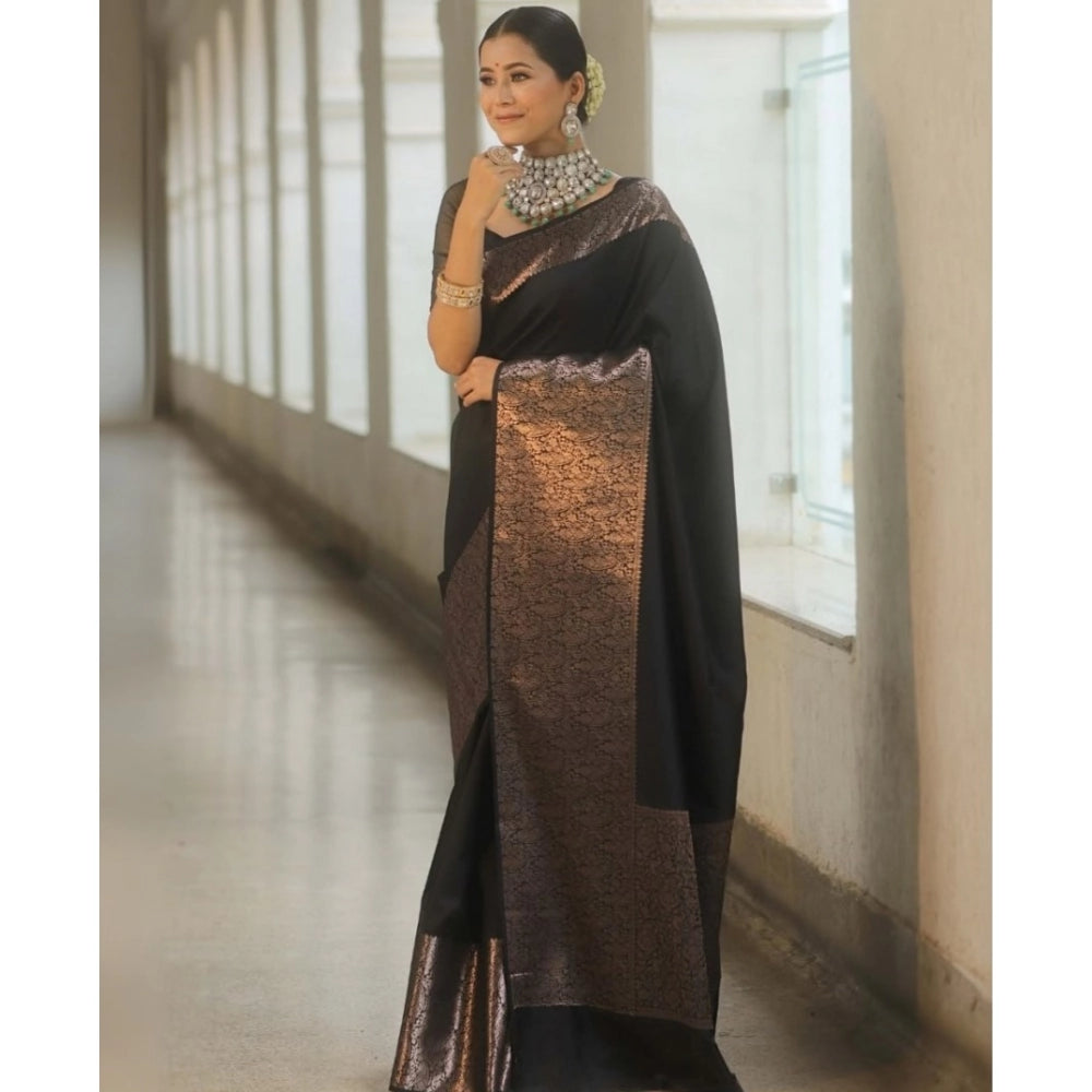 Vaystra Silk Printed Saree With Unstitched Blouse 5.5Mtr – Black