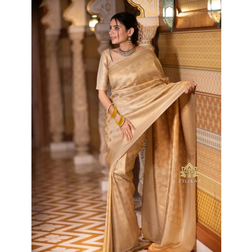 Vaystra Silk Printed Saree With Unstitched Blouse 5.5Mtr – Cream