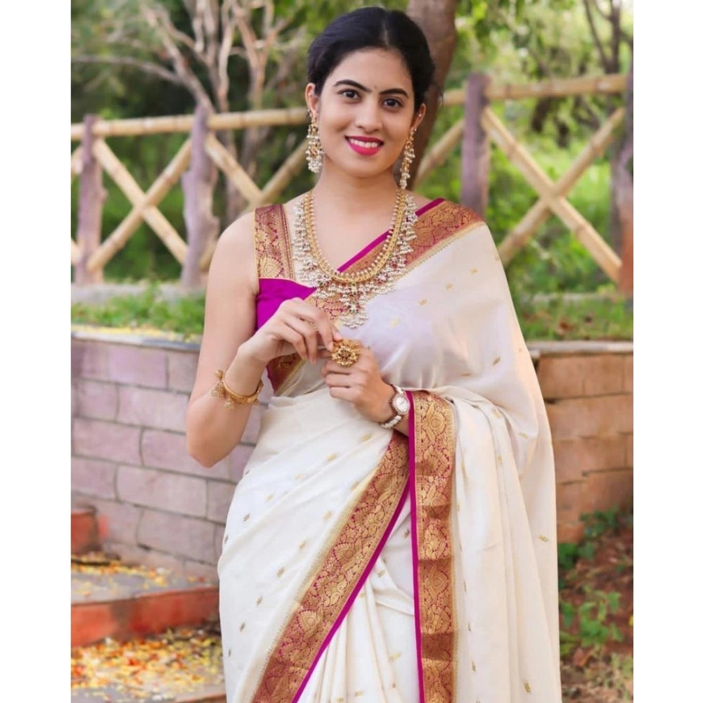 Vaystra Silk Printed Saree With Unstitched Blouse 5.5Mtr – White