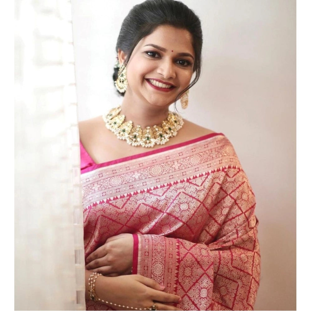 Vaystra Silk Printed Saree With Unstitched Blouse 5.5Mtr – Pink