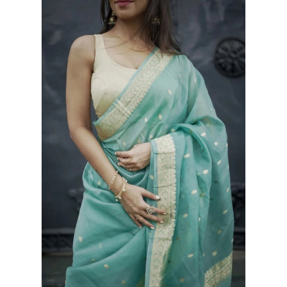 Vaystra Cotton Printed Saree With Unstitched Blouse 5.5Mtr – Sky