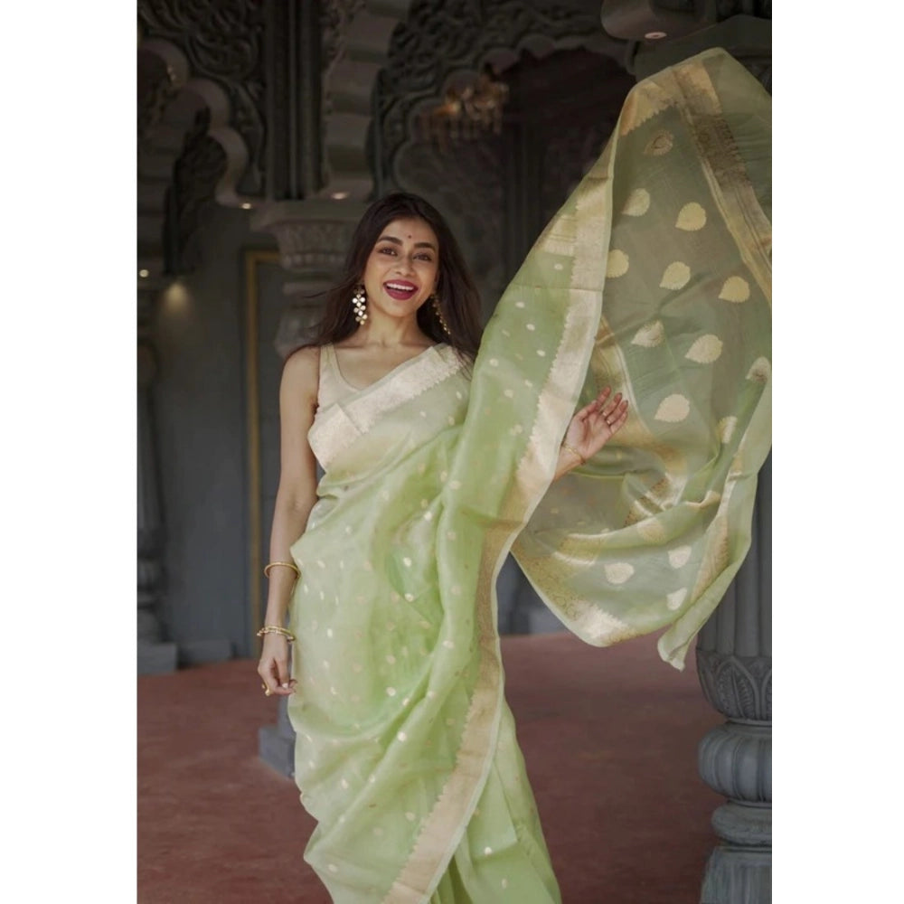 Vaystra Cotton Printed Saree With Unstitched Blouse 5.5Mtr – Pista