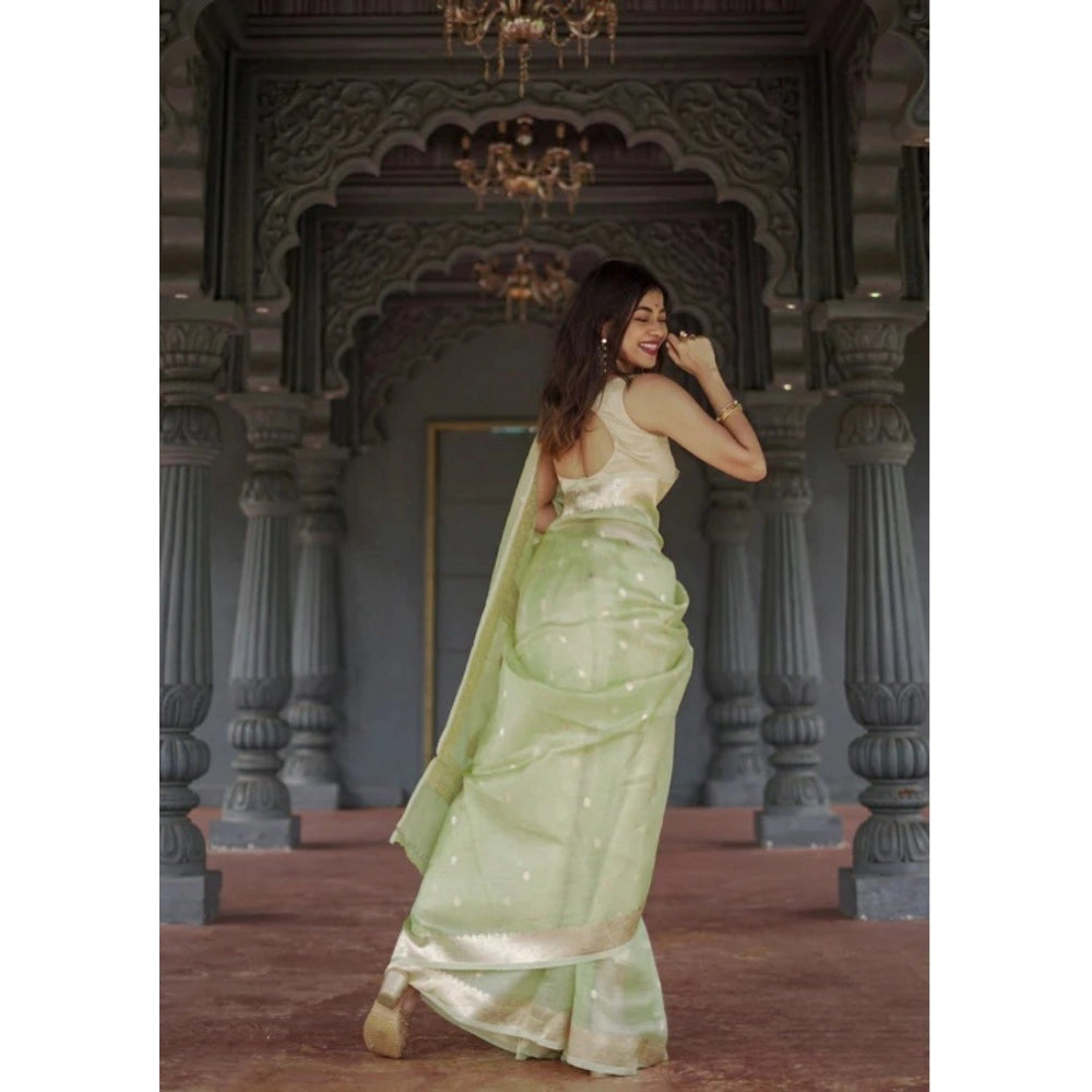 Vaystra Cotton Printed Saree With Unstitched Blouse 5.5Mtr – Pista
