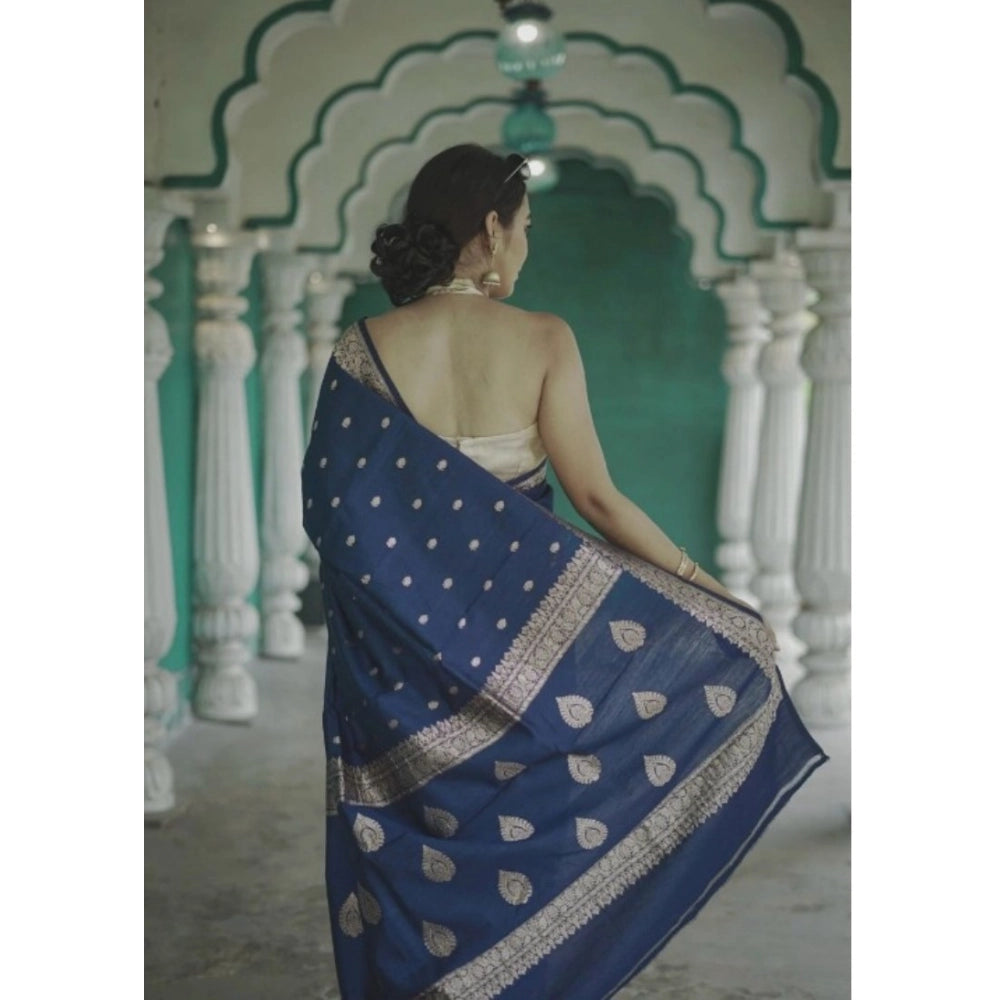 Vaystra Cotton Printed Saree With Unstitched Blouse 5.5Mtr – Navy Blue