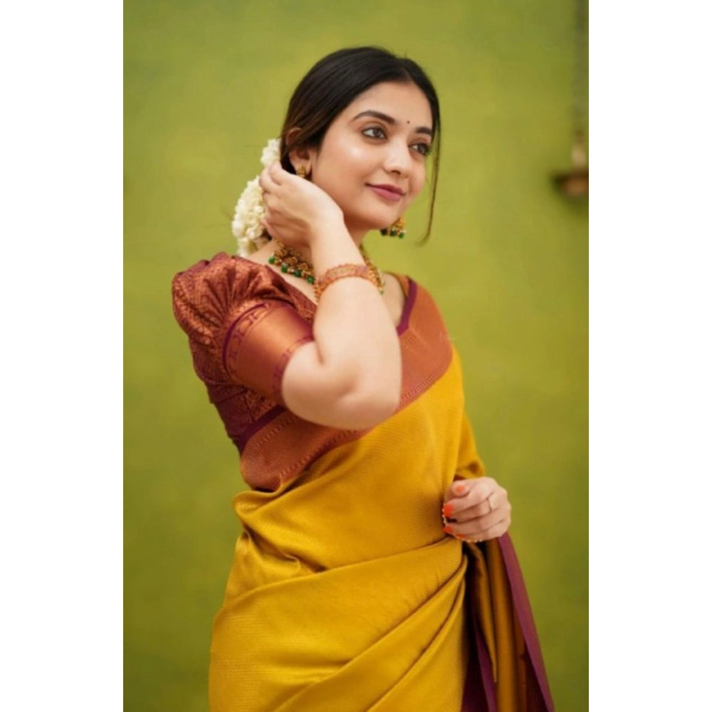 Vaystra Silk Printed Saree With Unstitched Blouse 5.5Mtr – Yellow