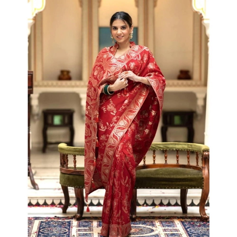 Vaystra Silk Printed Saree With Unstitched Blouse 5.5Mtr – Red