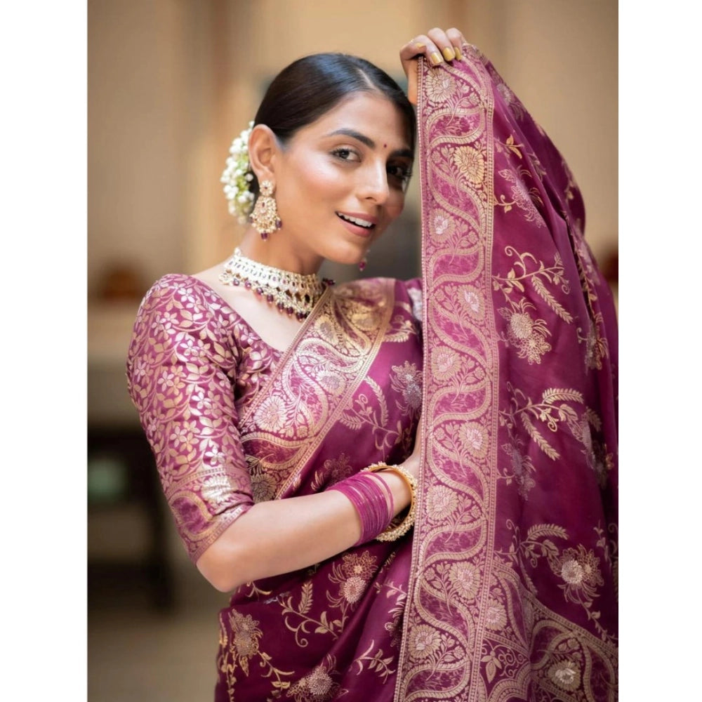 Vaystra Silk Printed Saree With Unstitched Blouse 5.5Mtr – Wine