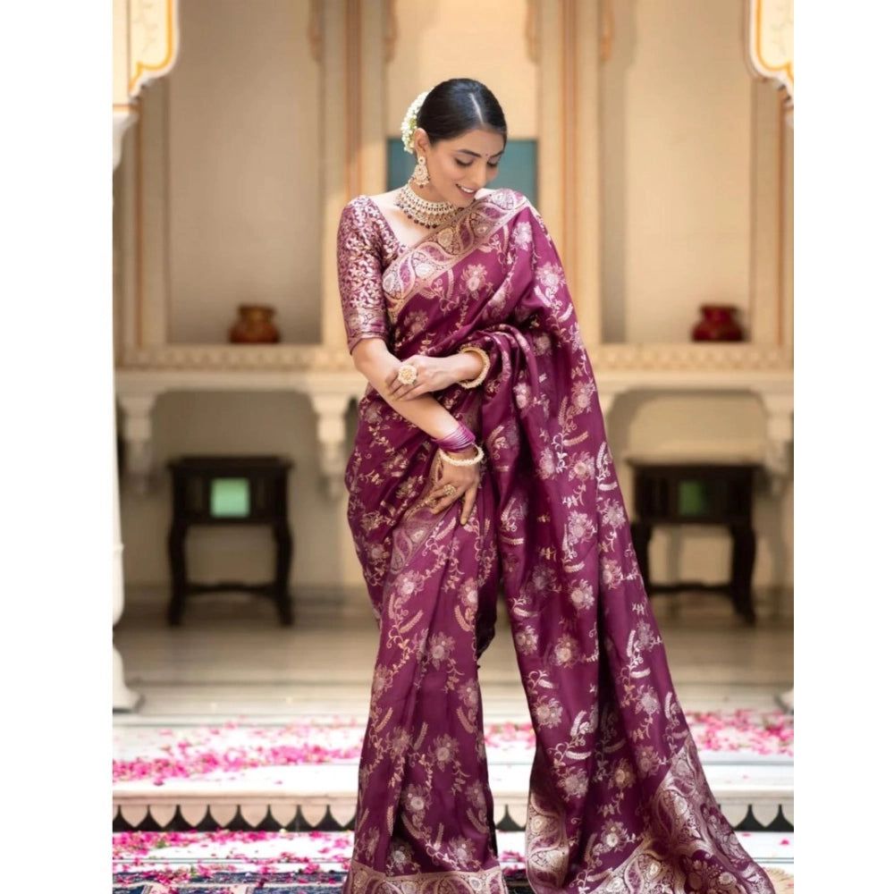 Vaystra Silk Printed Saree With Unstitched Blouse 5.5Mtr – Wine