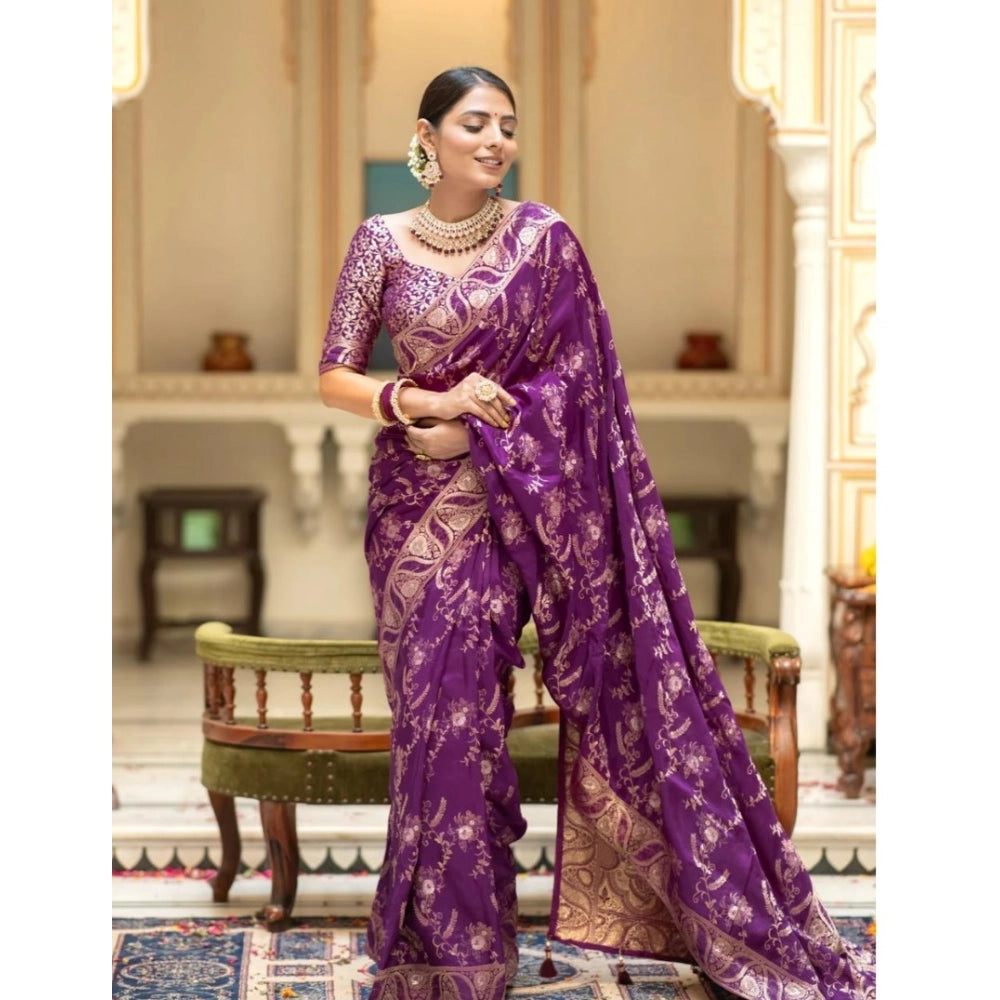 Vaystra Silk Printed Saree With Unstitched Blouse 5.5Mtr – Purple