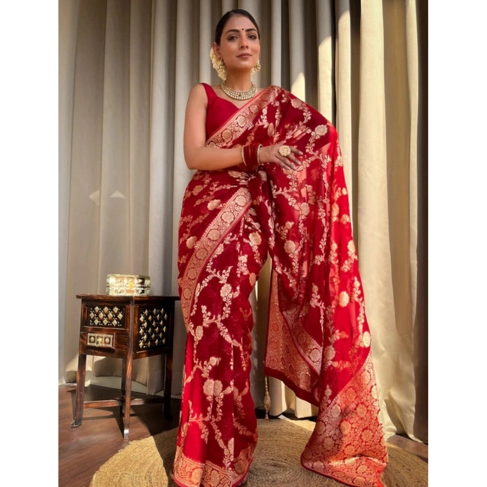 Vaystra Silk Printed Saree With Unstitched Blouse 5.5Mtr – Red