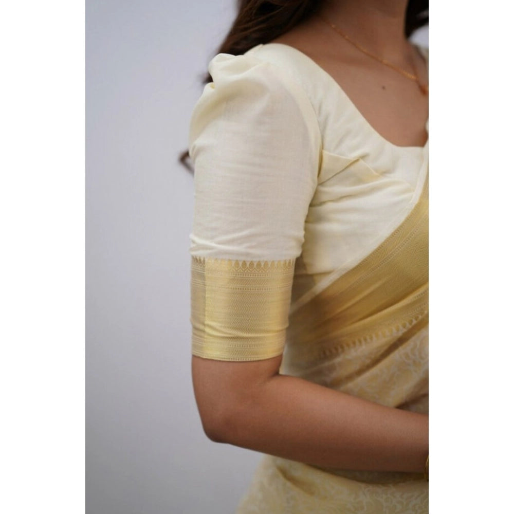 Vaystra Silk Printed Saree With Unstitched Blouse 5.5Mtr – Cream