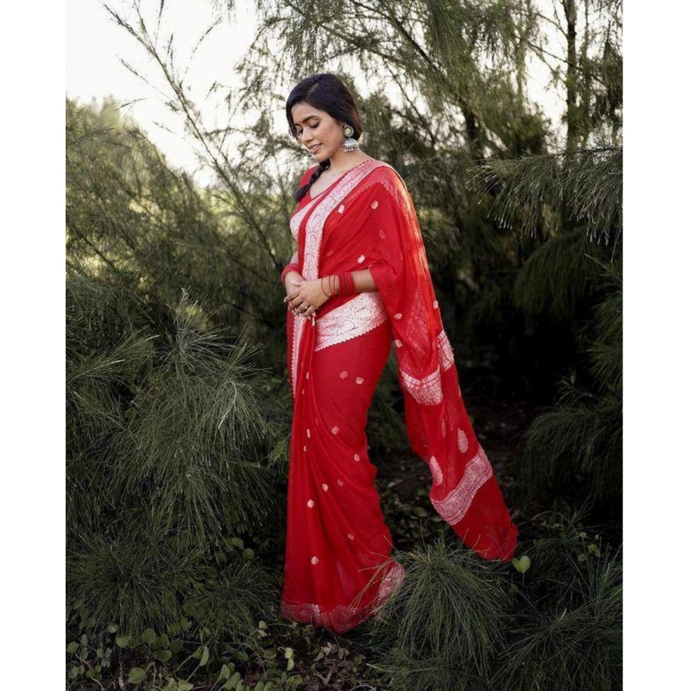Vaystra Cotton Printed Saree With Unstitched Blouse 5.5Mtr – Red