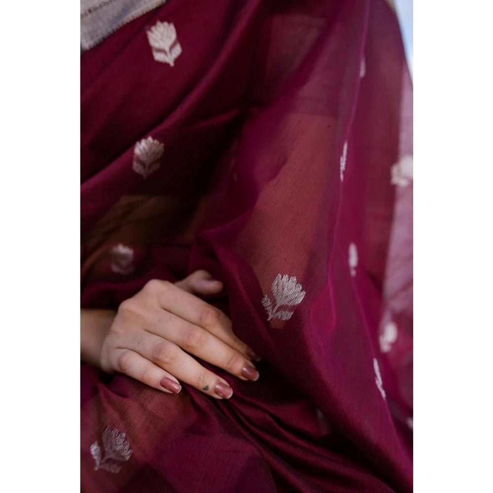 Vaystra Cotton Printed Saree With Unstitched Blouse 5.5Mtr – Maroon