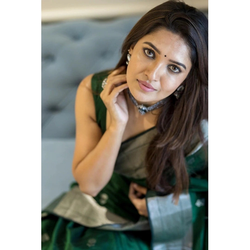 Vaystra Cotton Printed Saree With Unstitched Blouse 5.5Mtr – Green