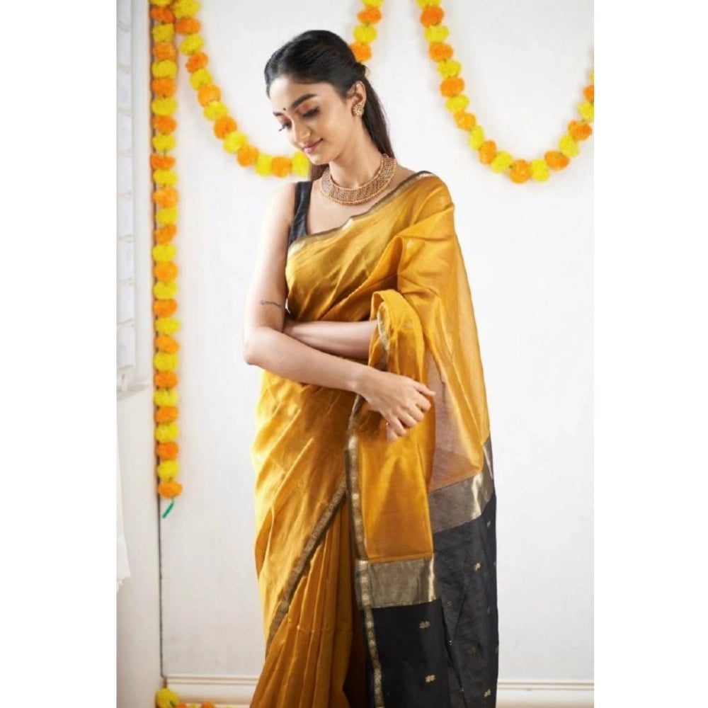Vaystra Cotton Printed Saree With Unstitched Blouse 5.5Mtr – Yellow