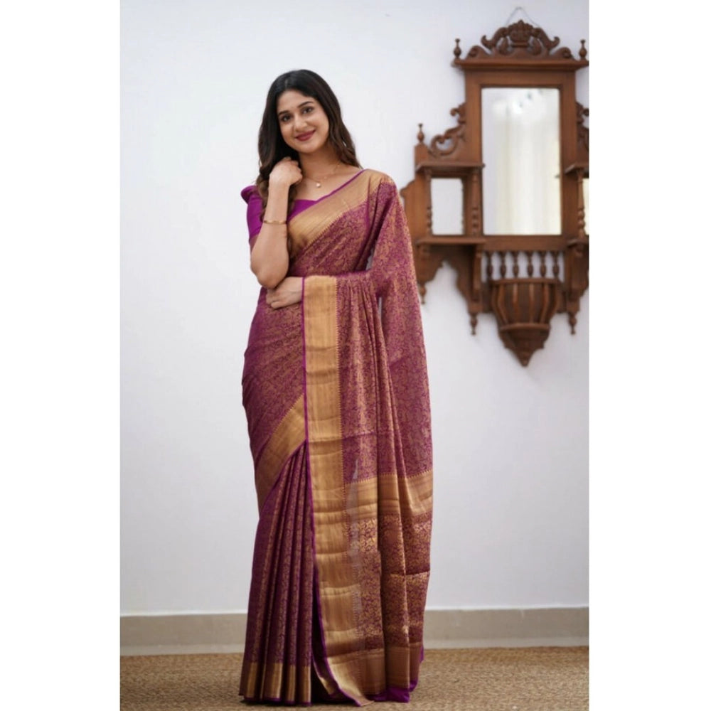 Vaystra Silk Printed Saree With Unstitched Blouse 5.5Mtr – Wine