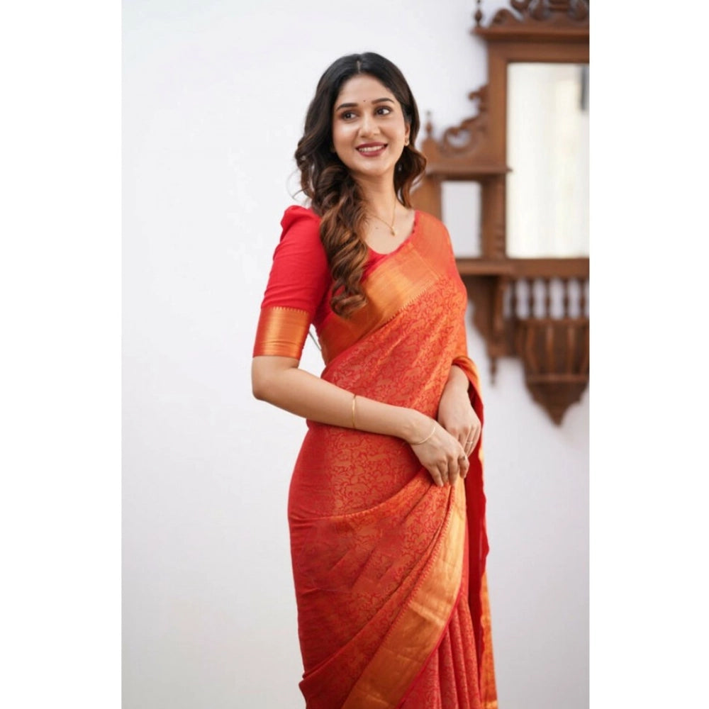 Vaystra Silk Printed Saree With Unstitched Blouse 5.5Mtr – Orange