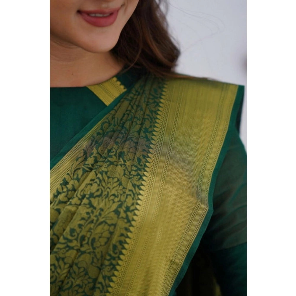 Vaystra Silk Printed Saree With Unstitched Blouse 5.5Mtr – Green