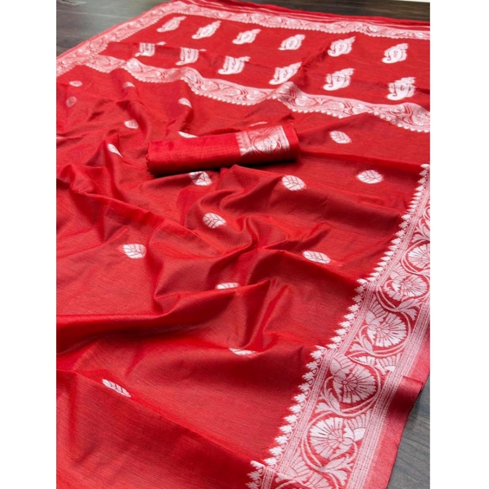 Vaystra Cotton Printed Saree With Unstitched Blouse 5.5Mtr – Red