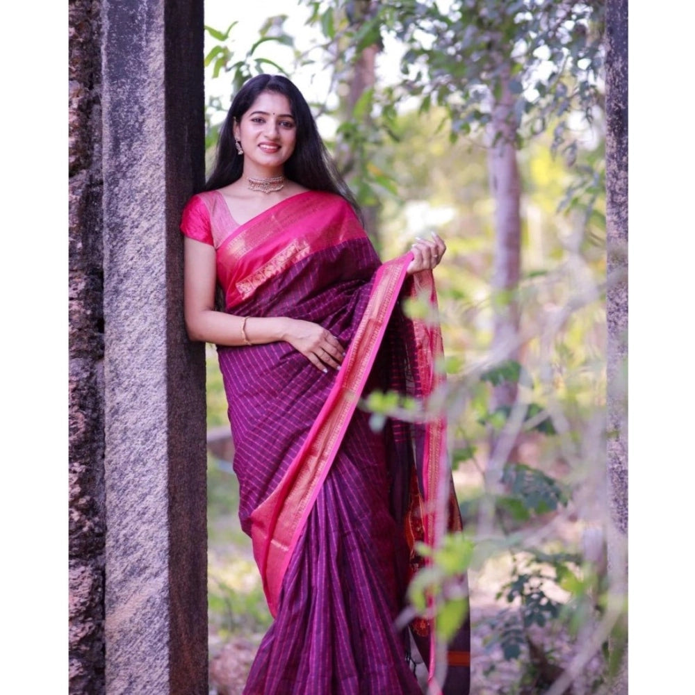 Vaystra Silk Printed Saree With Unstitched Blouse 5.5Mtr – Purple